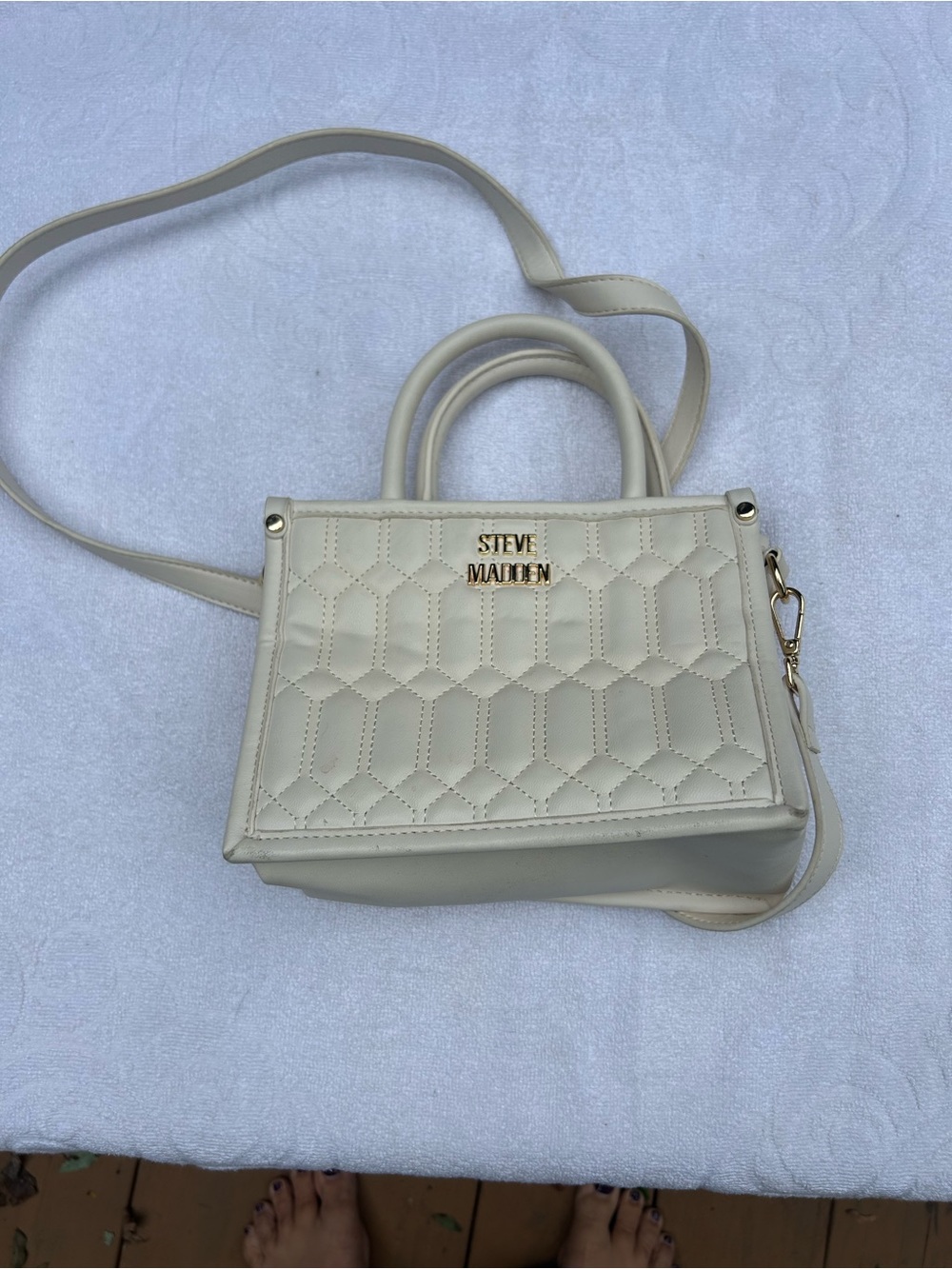 Steve Madden Ivory Quilted Mini Satchel